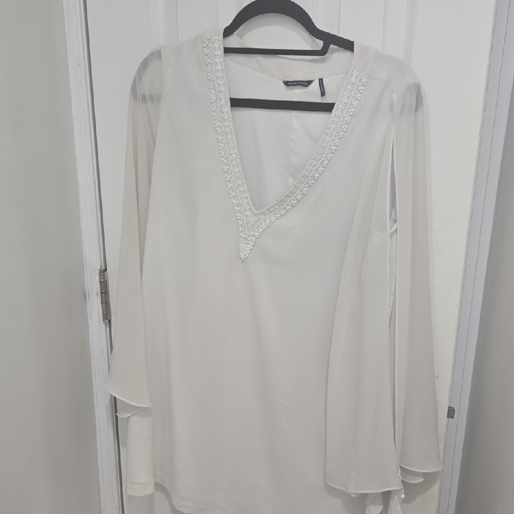 Marciano Cream Asymmetrical Long Sleeve Blouse